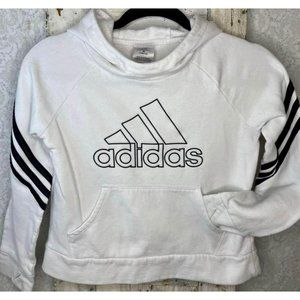 Adidas Girl's Hooded Sweatshirt Slightly Cropped White & Black Girl's Medium